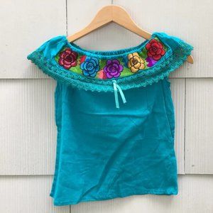 Handmade Girls Embroidered Mexican Blouse - Size 6 - Off the Shoulder Blouse  Ha